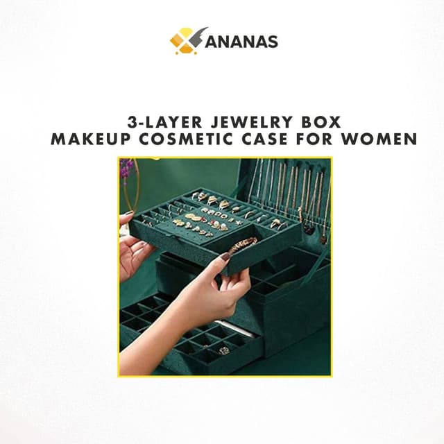 3-Layer Jewelry Box Makeup Cosmetic Case 