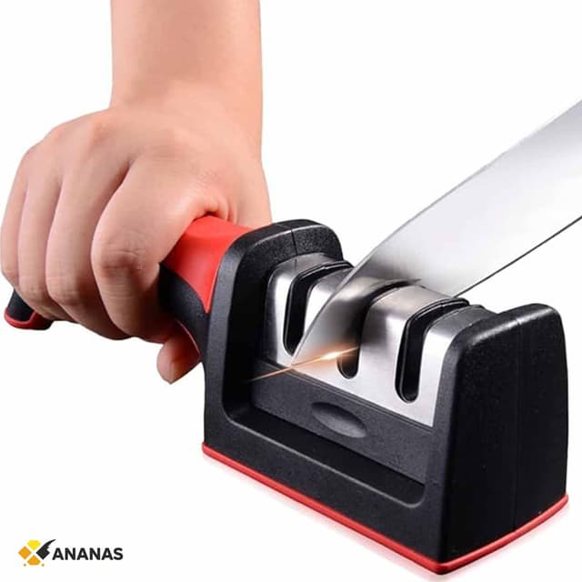 Professional 3-Stage Knife Sharpener. Manual Sharpening Tool for Kitchen Knives, Scissors & More