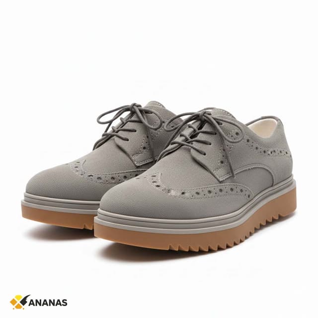 Handcrafted Grey Brogue Oxford Shoes. Premium Textured Leather with Lightweight Comfort Sole