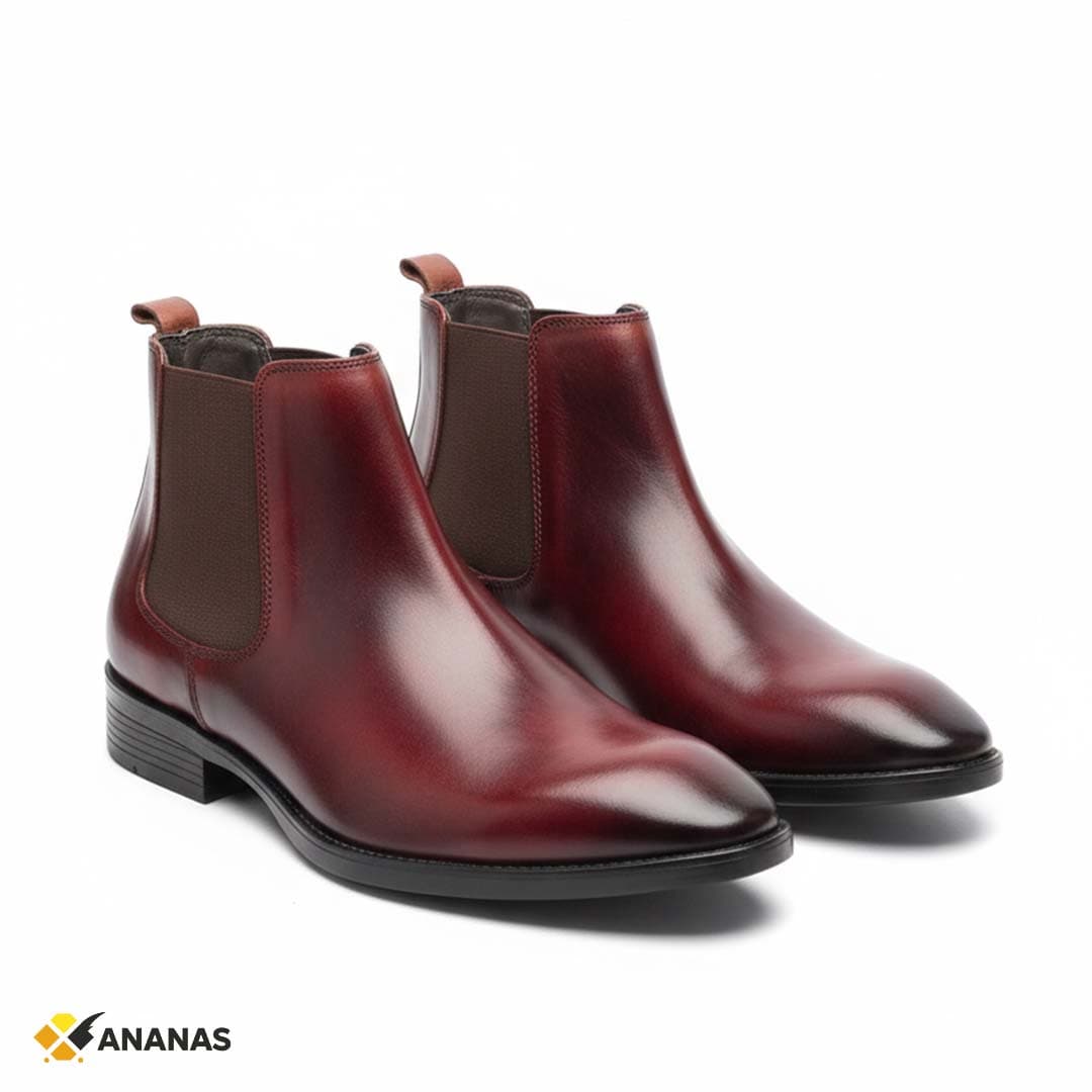 Burgundy Leather Chelsea Boots. Classic Elastic Fit with Sleek Finish