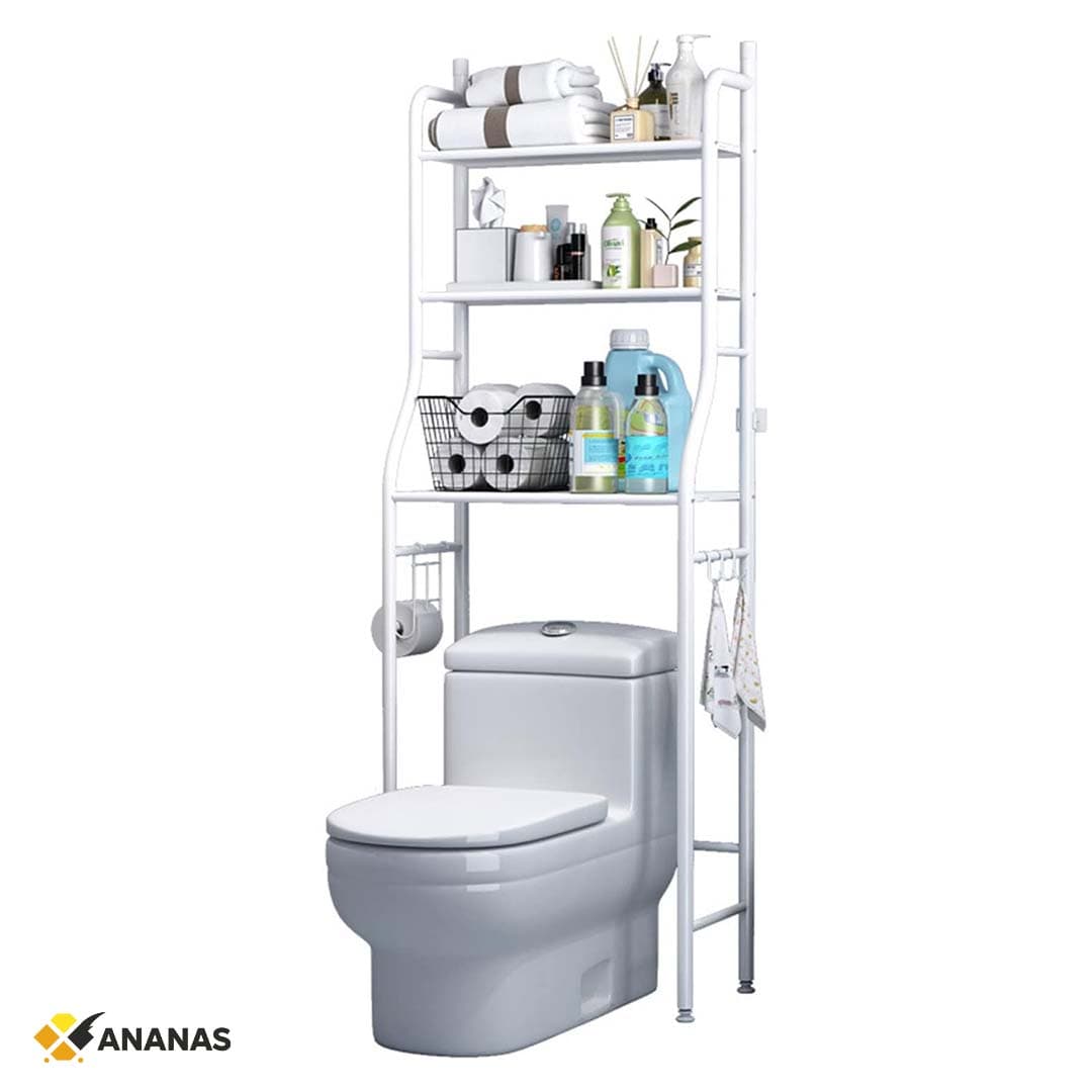 3-Tier Over-the-Toilet Storage Rack. Heavy Duty Bathroom Space Saver. Freestanding Metal Utility Shelf with Side Hooks & Toilet Paper Holder
