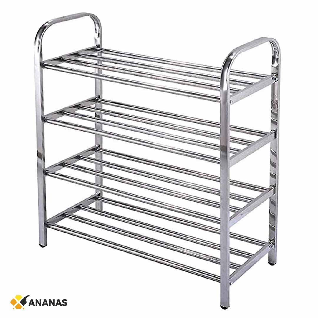 4 Layer Stainless Steel Shoe Rack. Rust Resistant Multi Layer Footwear Organizer.