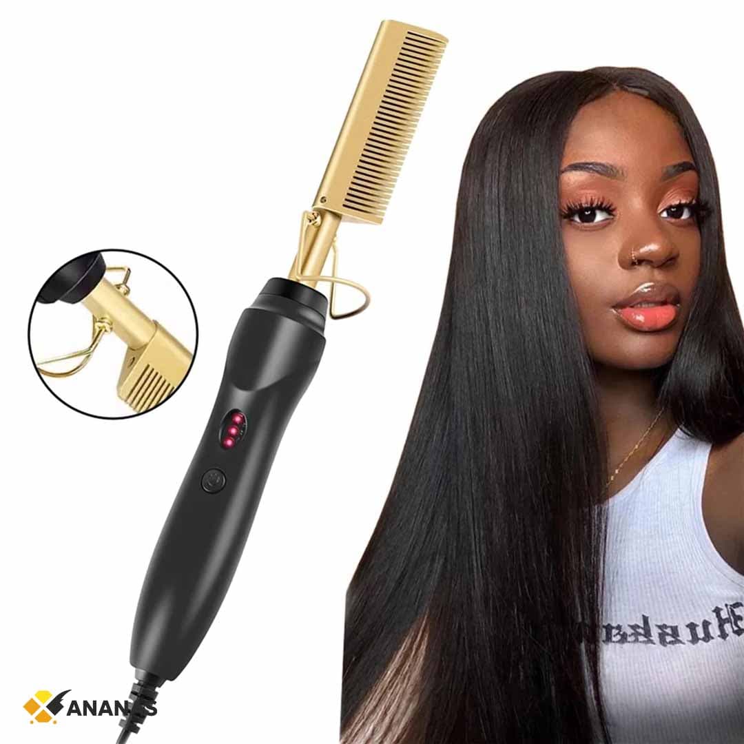 Gold 3-in-1 Curling Wand with Detachable Comb. Ceramic Tourmaline Barrel, Adjustable Heat for Long Lasting Curls & Waves.