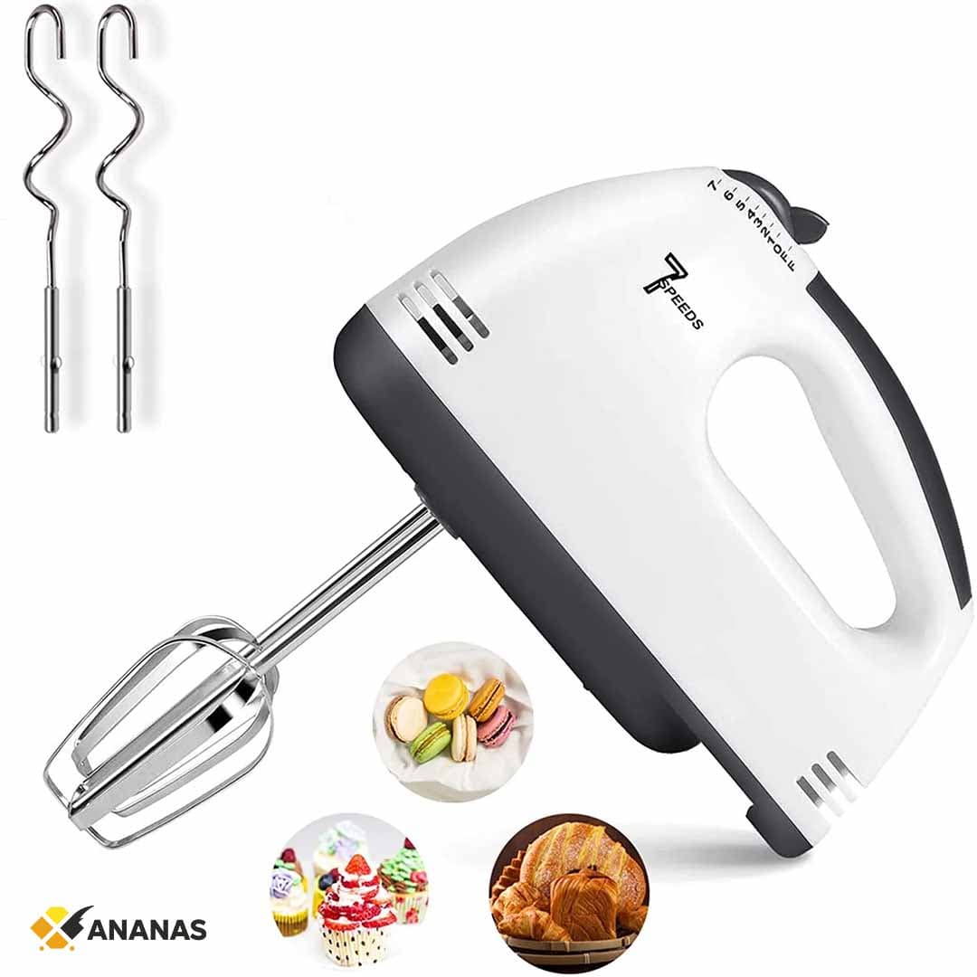 7-Speed Electric Hand Mixer with Stainless Steel Beaters & Dough Hooks. Lightweight Powerful Mixer for Baking, Whipping, Kneading