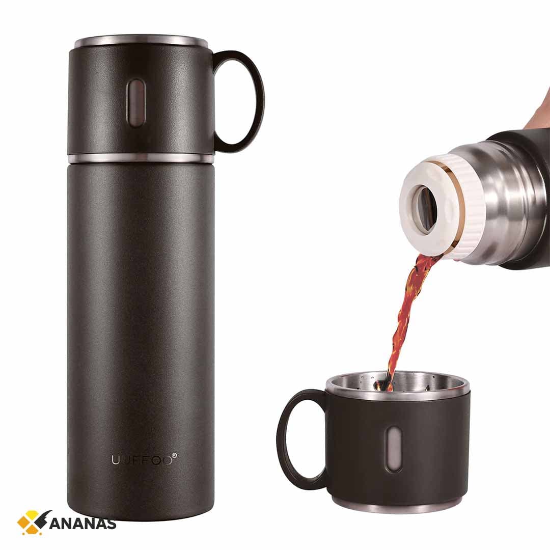 Vacuum Insulated Stainless Steel Thermos Bottle with Built-in Cup Lid, Leak-Proof, Keeps Drinks Hot/Cold for 24+ Hours.