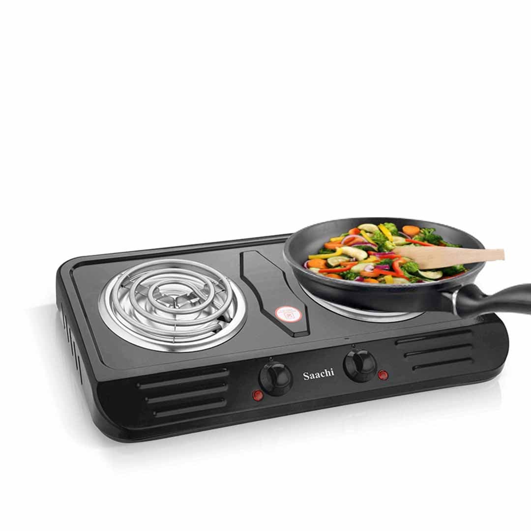 Saachi Double Burner Electric Stove. Countertop Cooktop with Dual Temperature Controls, Heavy Duty Hot Plate for Home.