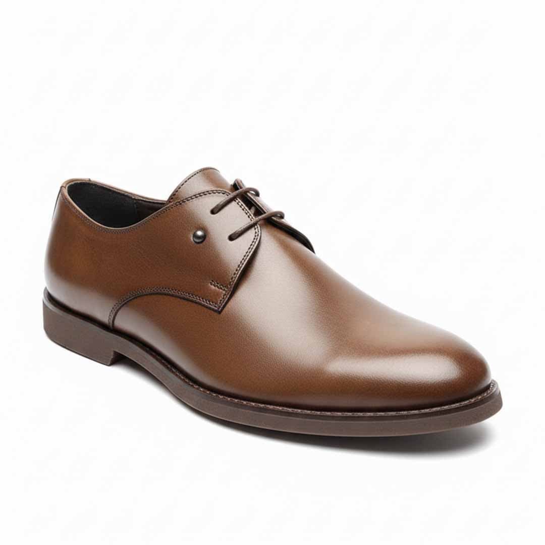 Brown Leather Lace Up Dress Shoes. Smooth Finish with Comfortable Fit