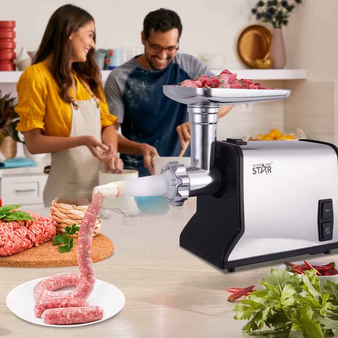 Winning Star Electric Meat Grinder and Mincer. High Performance Stainless Steel Food Processor. Heavy Duty Kitchen Appliance with Reverse Function