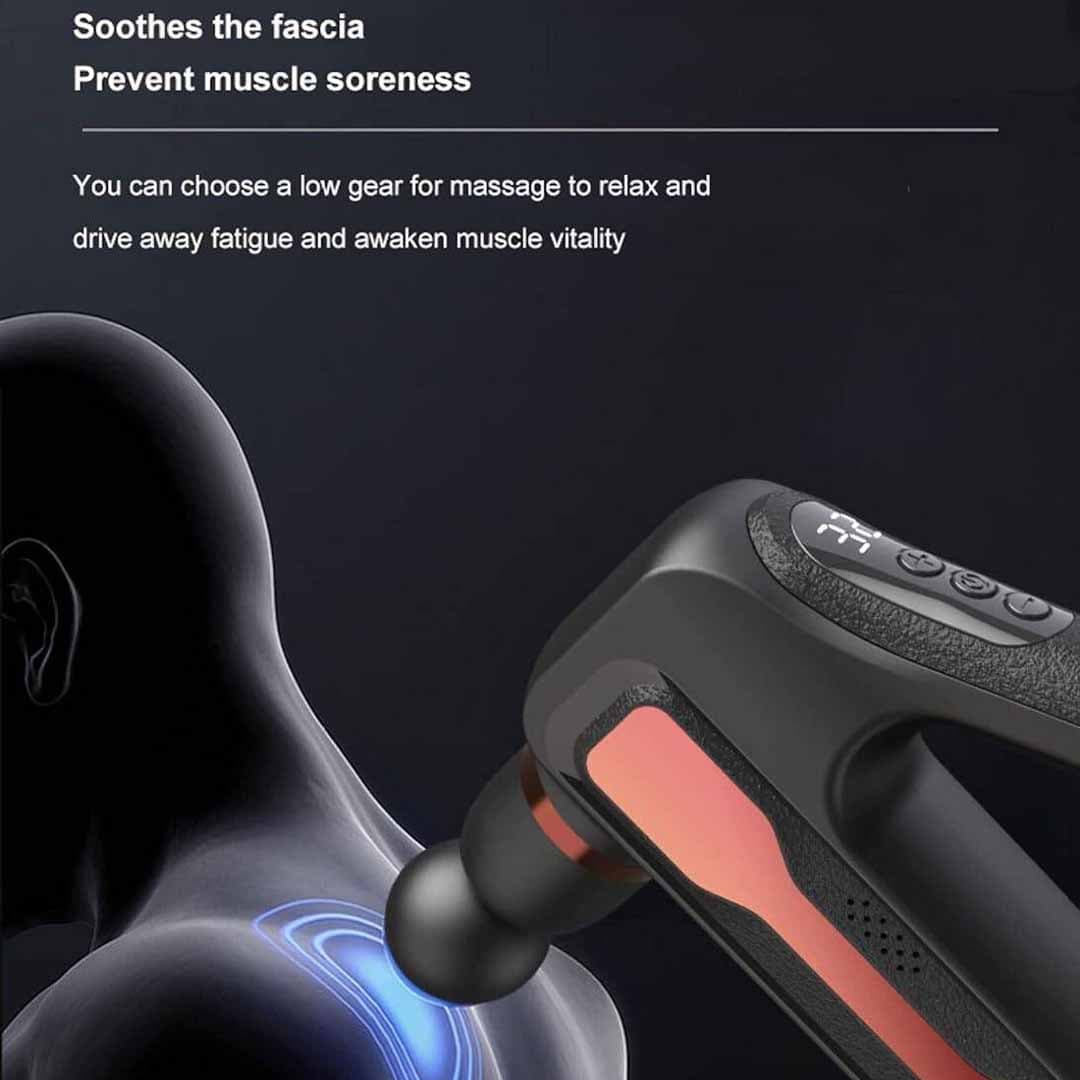 Deep Tissue Percussion Massage Gun. Multiple Speed Levels, Quiet Brushless Motor, Interchangeable Heads for Muscle Pain Relief & Recovery