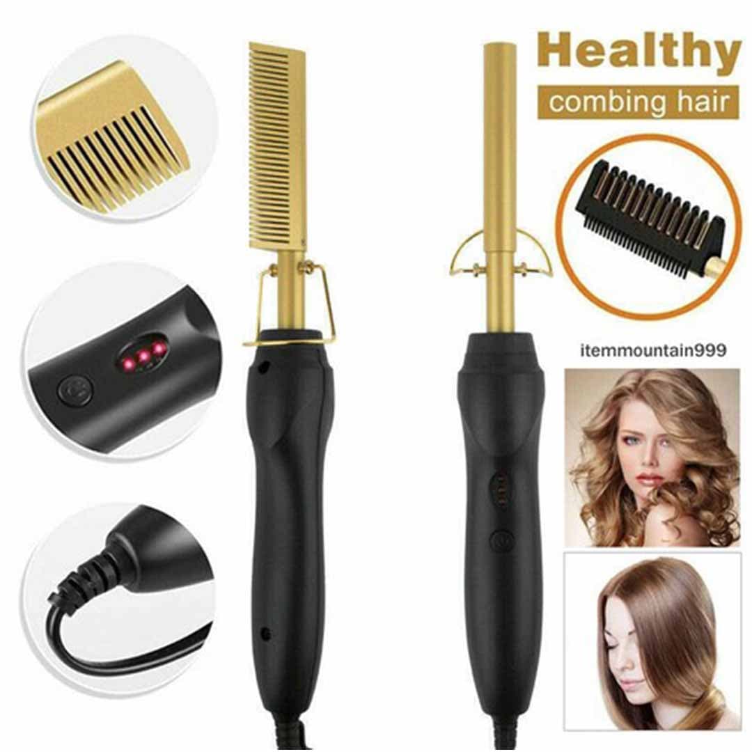 Gold 3-in-1 Curling Wand with Detachable Comb. Ceramic Tourmaline Barrel, Adjustable Heat for Long Lasting Curls & Waves.