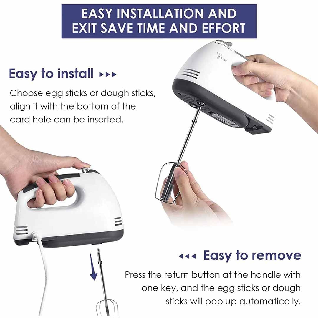 7-Speed Electric Hand Mixer with Stainless Steel Beaters & Dough Hooks. Lightweight Powerful Mixer for Baking, Whipping, Kneading