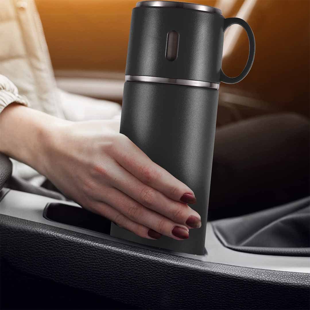 Vacuum Insulated Stainless Steel Thermos Bottle with Built-in Cup Lid, Leak-Proof, Keeps Drinks Hot/Cold for 24+ Hours.