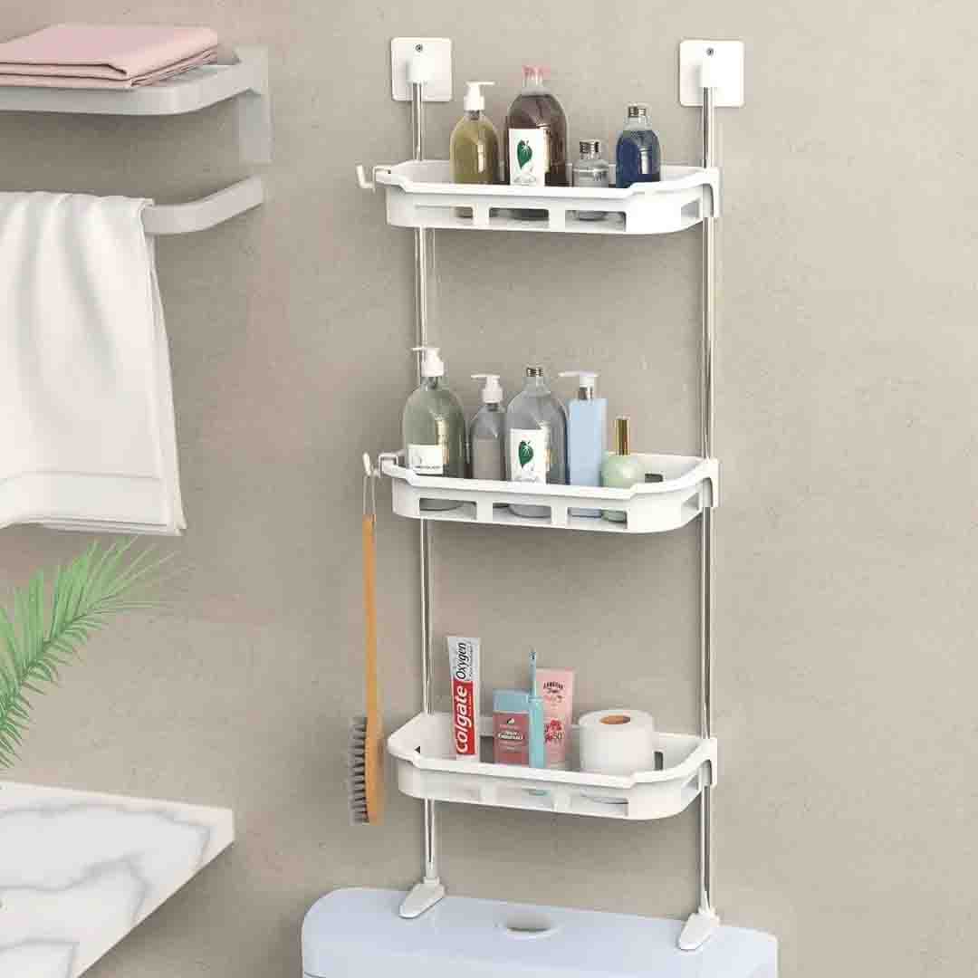 Over-The-Toilet Storage Shelf. 3-Tier Adjustable Bathroom Organizer for Toiletries, Towels & Essentials