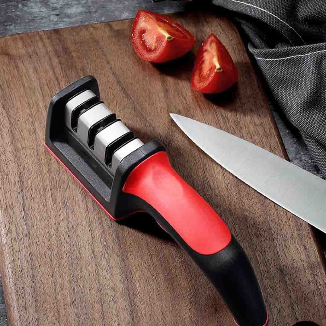 Professional 3-Stage Knife Sharpener. Manual Sharpening Tool for Kitchen Knives, Scissors & More