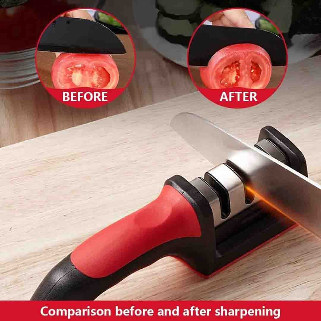 Professional 3-Stage Knife Sharpener. Manual Sharpening Tool for Kitchen Knives, Scissors & More