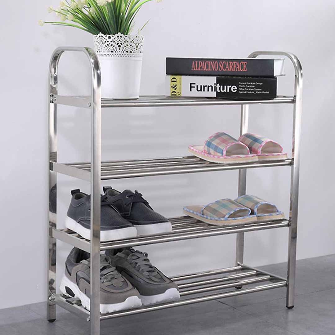4 Layer Stainless Steel Shoe Rack. Rust Resistant Multi Layer Footwear Organizer.