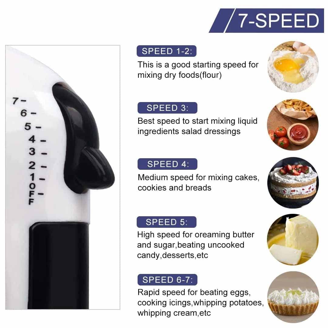 7-Speed Electric Hand Mixer with Stainless Steel Beaters & Dough Hooks. Lightweight Powerful Mixer for Baking, Whipping, Kneading