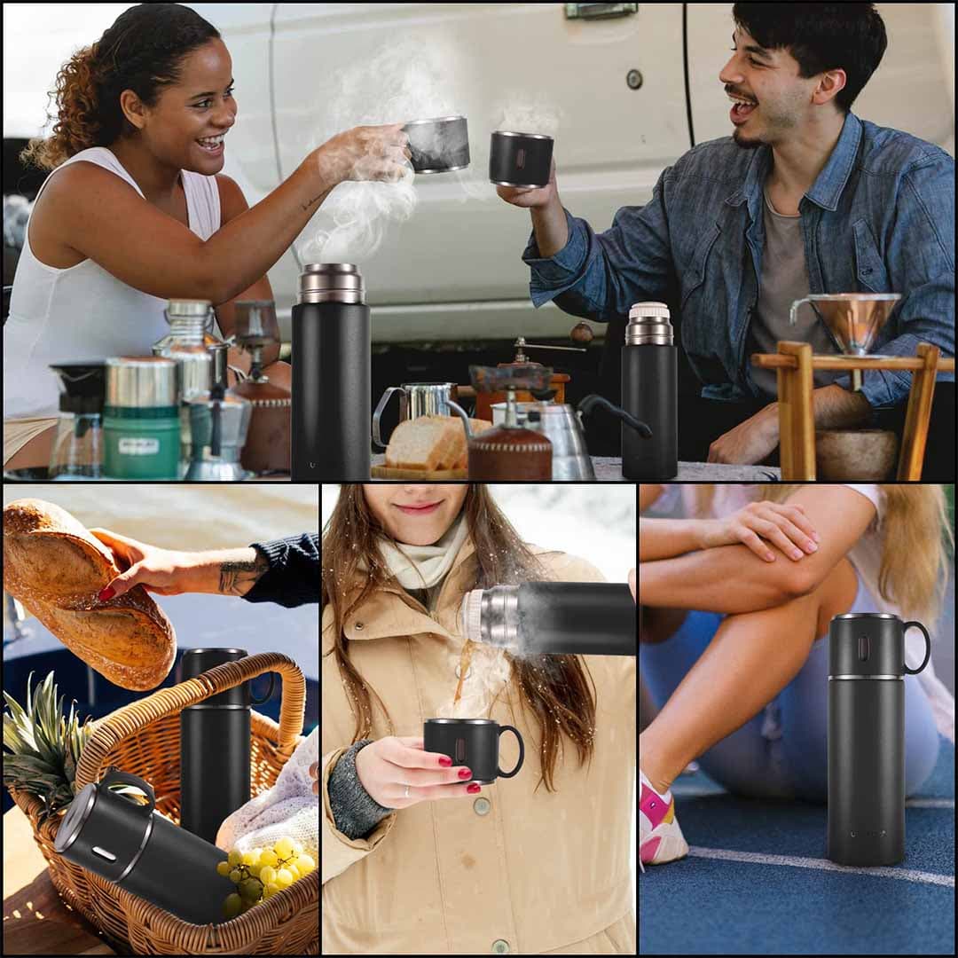 Vacuum Insulated Stainless Steel Thermos Bottle with Built-in Cup Lid, Leak-Proof, Keeps Drinks Hot/Cold for 24+ Hours.