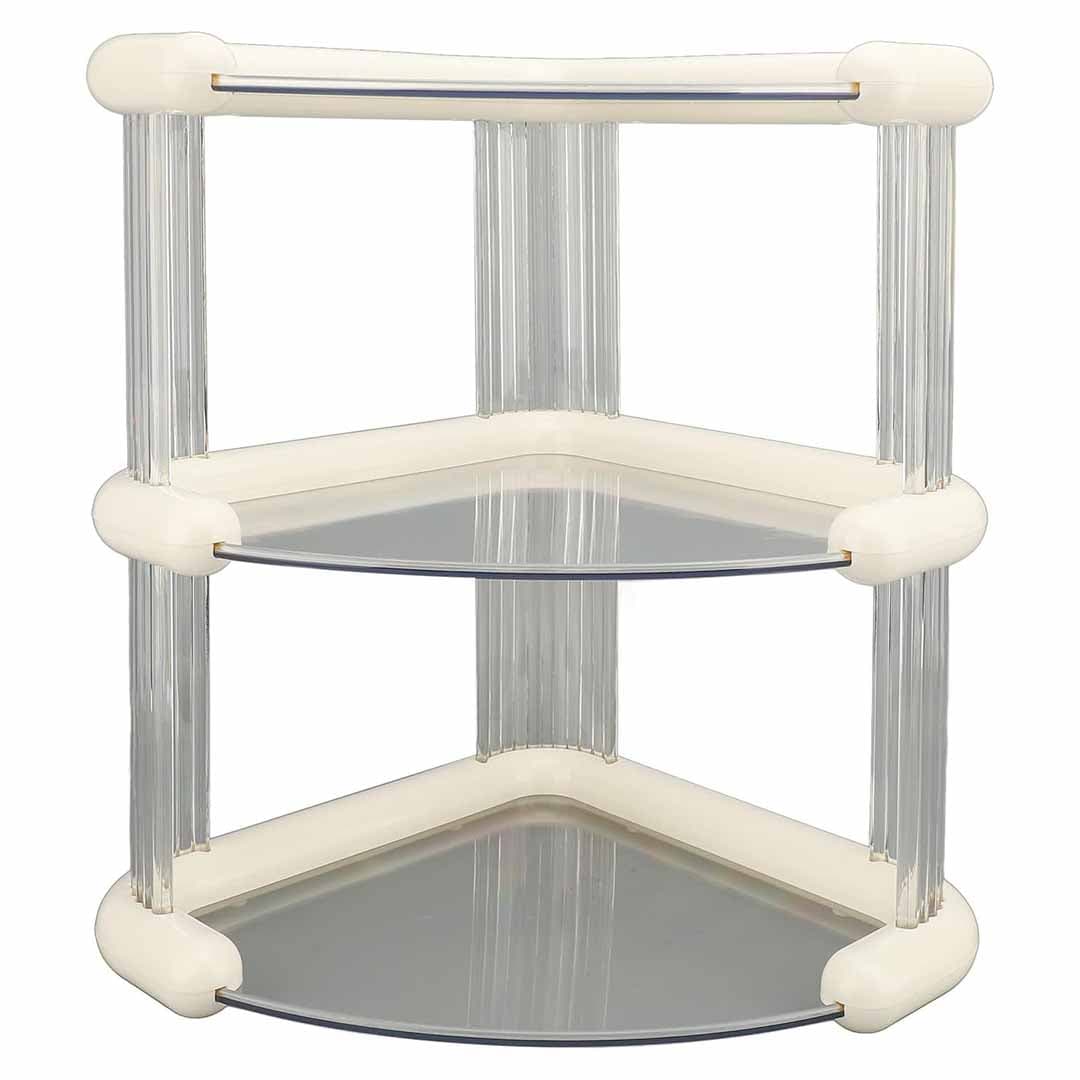 Luxury 3-Tier Corner Vanity Organizer. Modern Glass Perfume Stand & Skincare Display. Space Saving Countertop Storage for Bathroom, Bedroom, & Dresser.