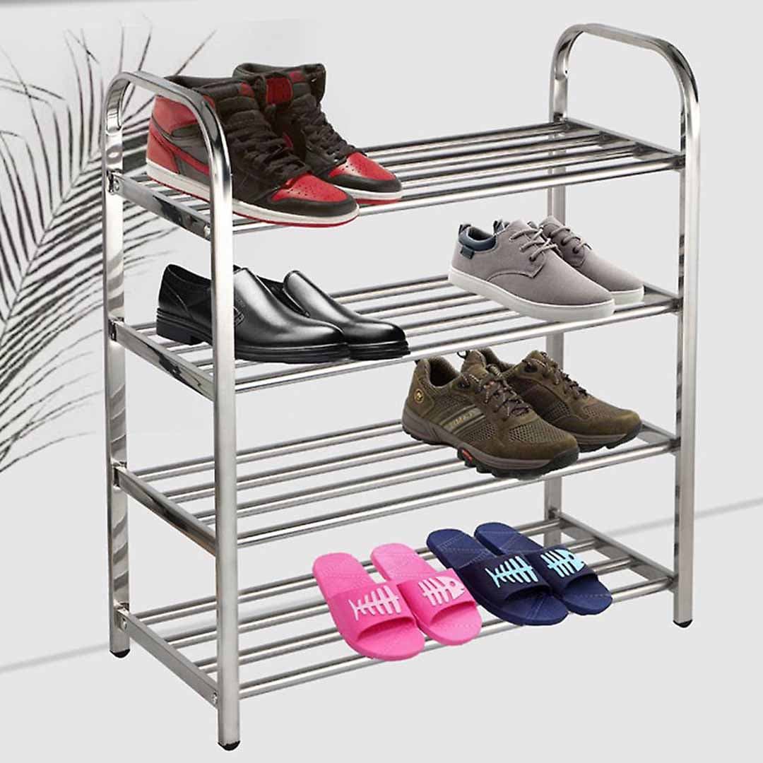 4 Layer Stainless Steel Shoe Rack. Rust Resistant Multi Layer Footwear Organizer.