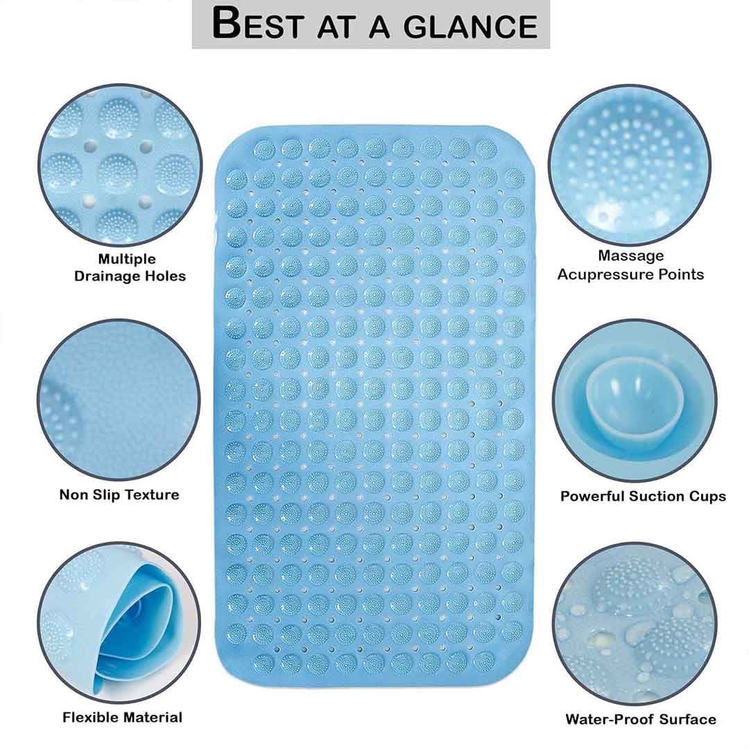 Anti-Slip Bath Mat. Soft Massage Shower Mat with Drain Holes for Bathroom Safety