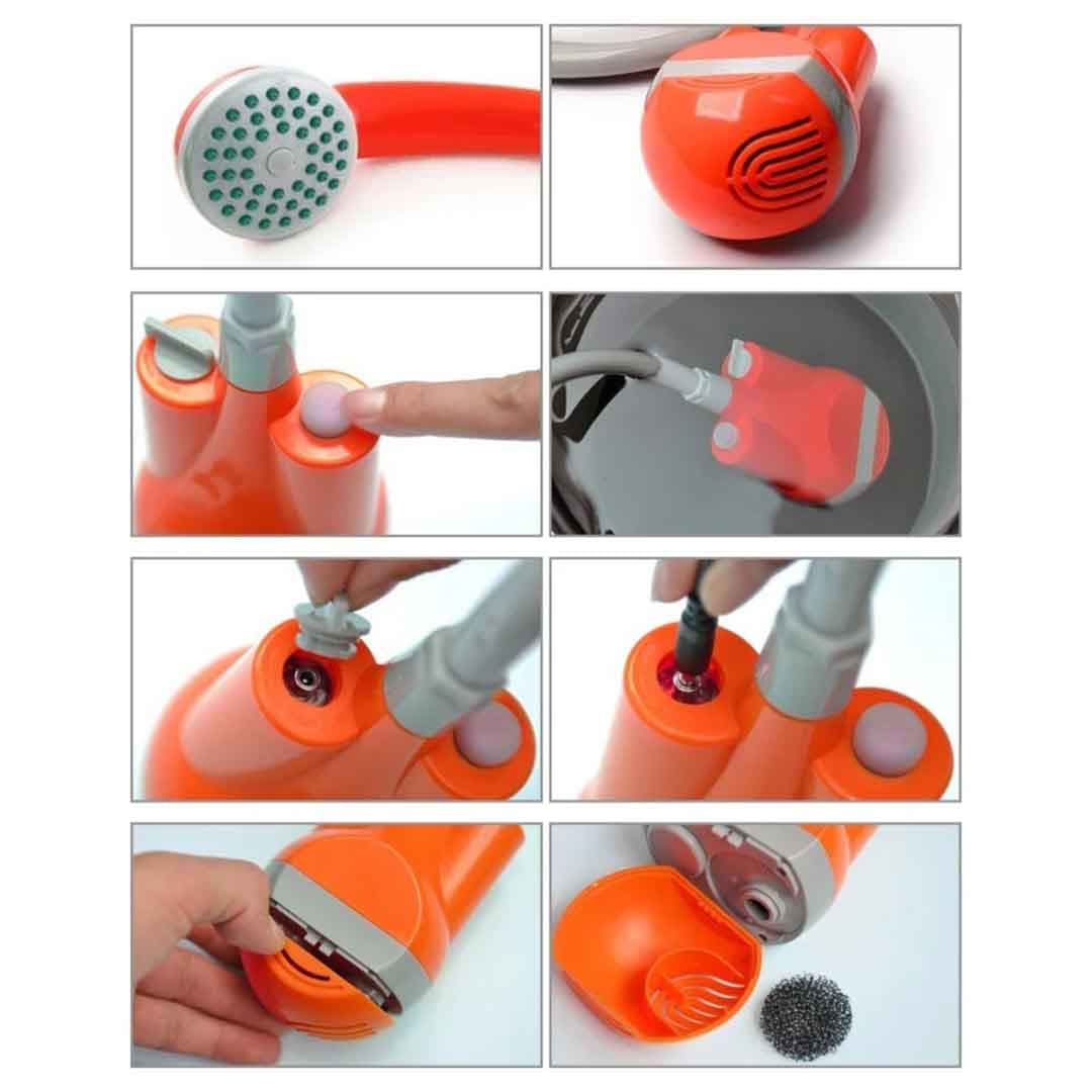 Portable Electric Shower Pump. Rechargeable Outdoor Shower with Hose & Spray Head