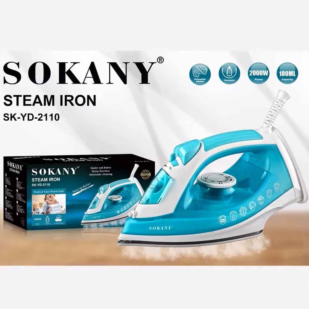 Sokany Steam Iron SK-YD-2110. Fast Heat Non-Stick Soleplate with Powerful Steam