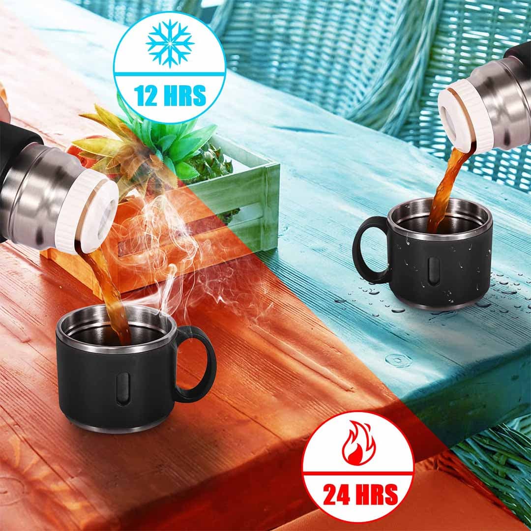 Vacuum Insulated Stainless Steel Thermos Bottle with Built-in Cup Lid, Leak-Proof, Keeps Drinks Hot/Cold for 24+ Hours.