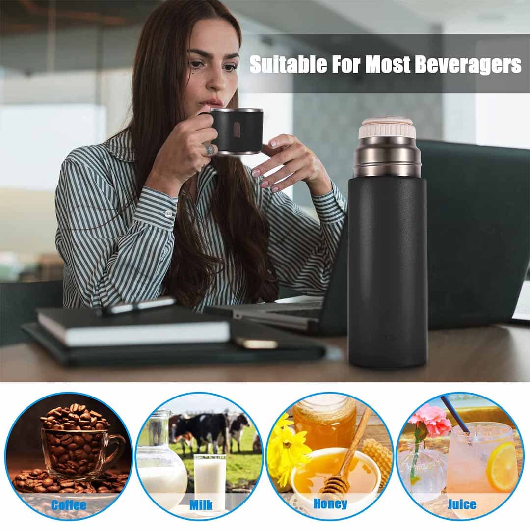 Vacuum Insulated Stainless Steel Thermos Bottle with Built-in Cup Lid, Leak-Proof, Keeps Drinks Hot/Cold for 24+ Hours.
