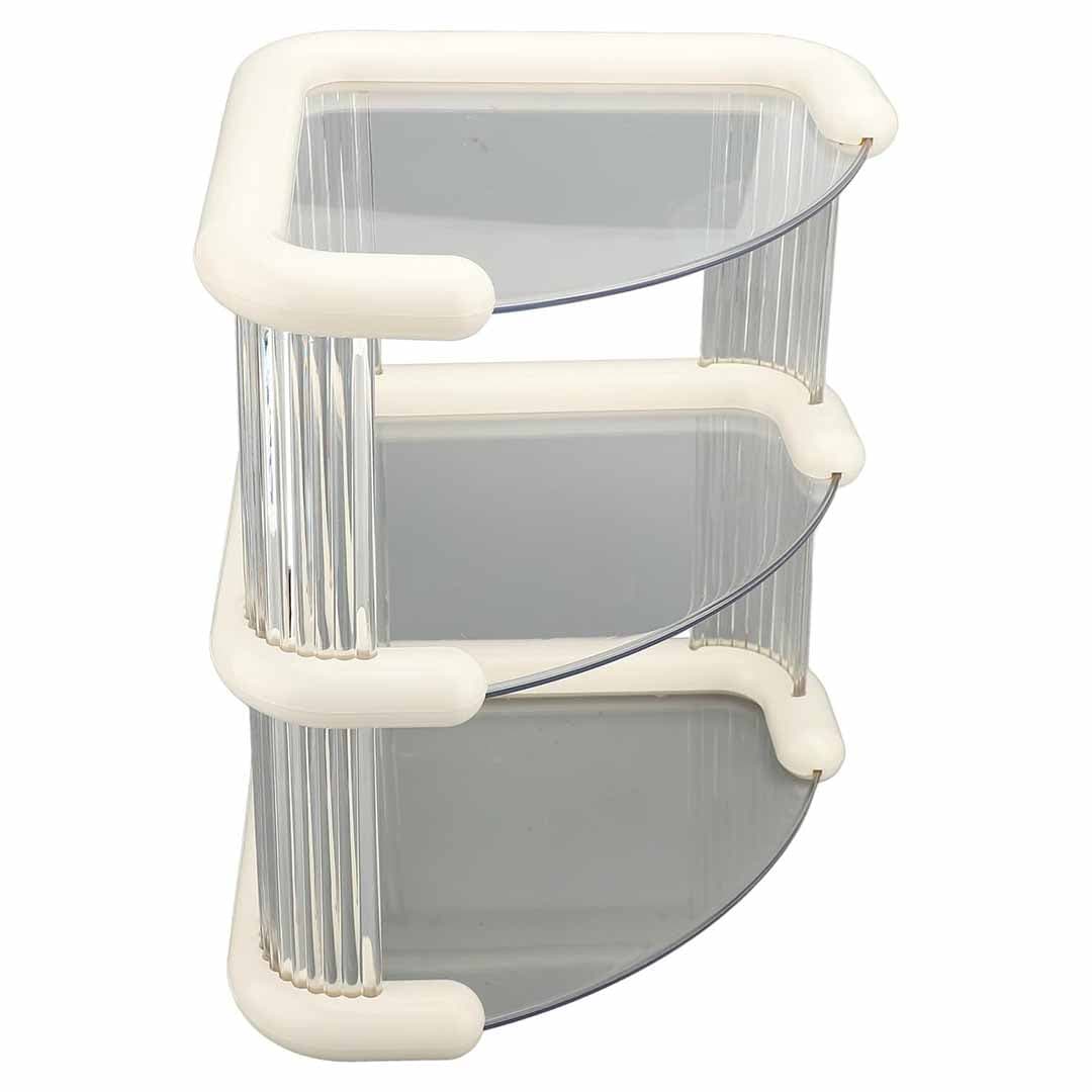 Luxury 3-Tier Corner Vanity Organizer. Modern Glass Perfume Stand & Skincare Display. Space Saving Countertop Storage for Bathroom, Bedroom, & Dresser.