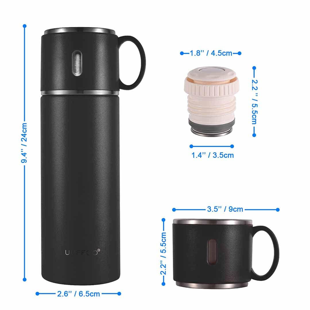 Vacuum Insulated Stainless Steel Thermos Bottle with Built-in Cup Lid, Leak-Proof, Keeps Drinks Hot/Cold for 24+ Hours.