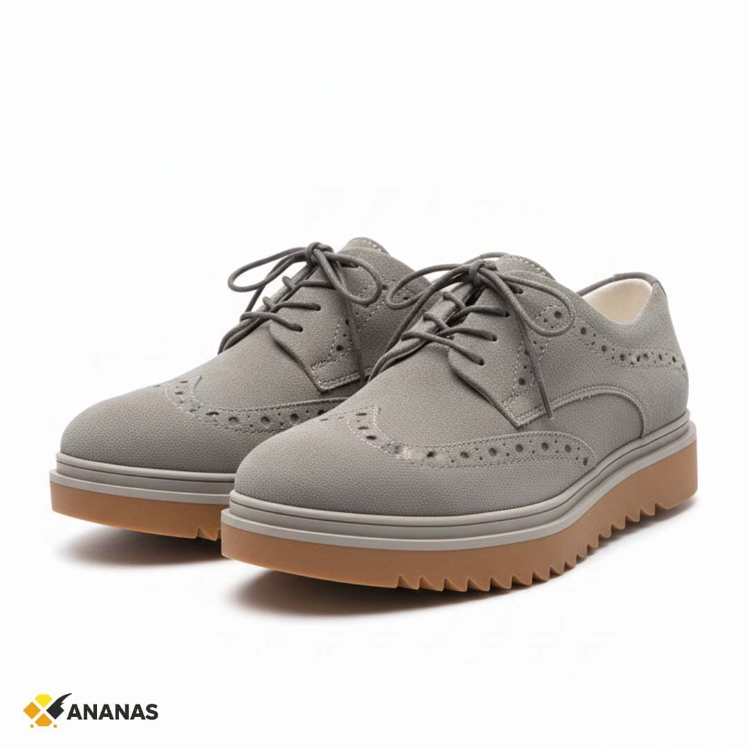 Handcrafted Grey Brogue Oxford Shoes. Premium Textured Leather with Lightweight Comfort Sole