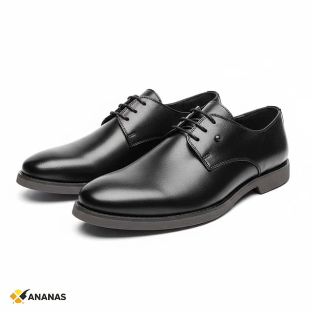 Black Leather Lace Up Dress Shoes. Timeless Formal Style with Cushioned Comfort.