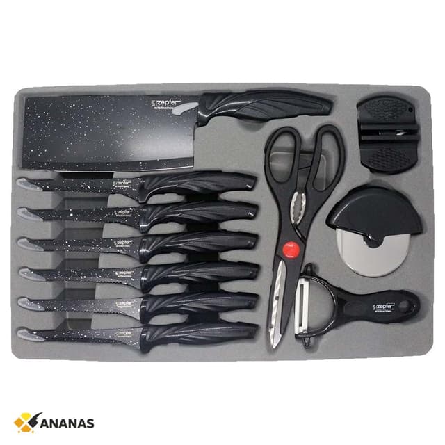 Zepter Quality 18-Piece Professional Kitchen Knife Set. Premium High Carbon Stainless Steel Chef Knives. Ergonomic Non-Slip Handles with Sharpener and Designer Storage Stand