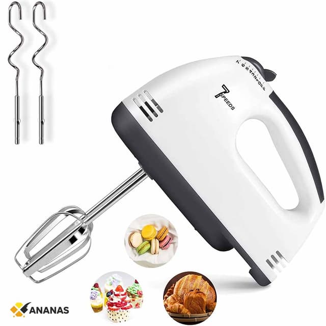 7-Speed Electric Hand Mixer with Stainless Steel Beaters & Dough Hooks. Lightweight Powerful Mixer for Baking, Whipping, Kneading