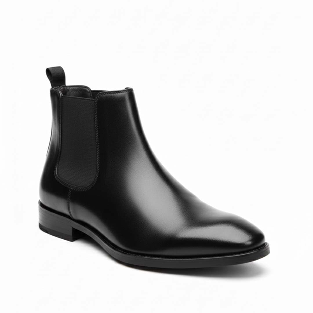 Handcrafted Black Chelsea Boots. Premium Glossy Leather with Classic Elastic Side Panels