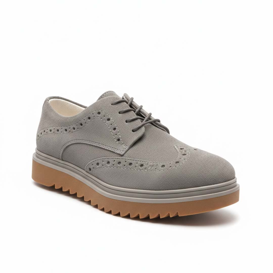 Handcrafted Grey Brogue Oxford Shoes. Premium Textured Leather with Lightweight Comfort Sole