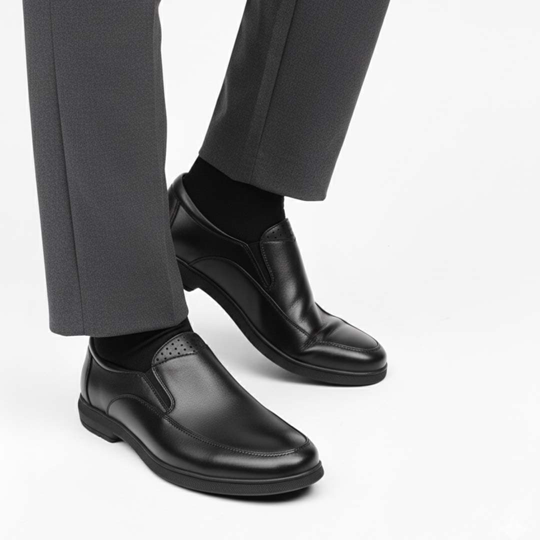 Handcrafted Black Leather Slip-Ons. Premium Smooth Leather with Flexible Comfort Fit