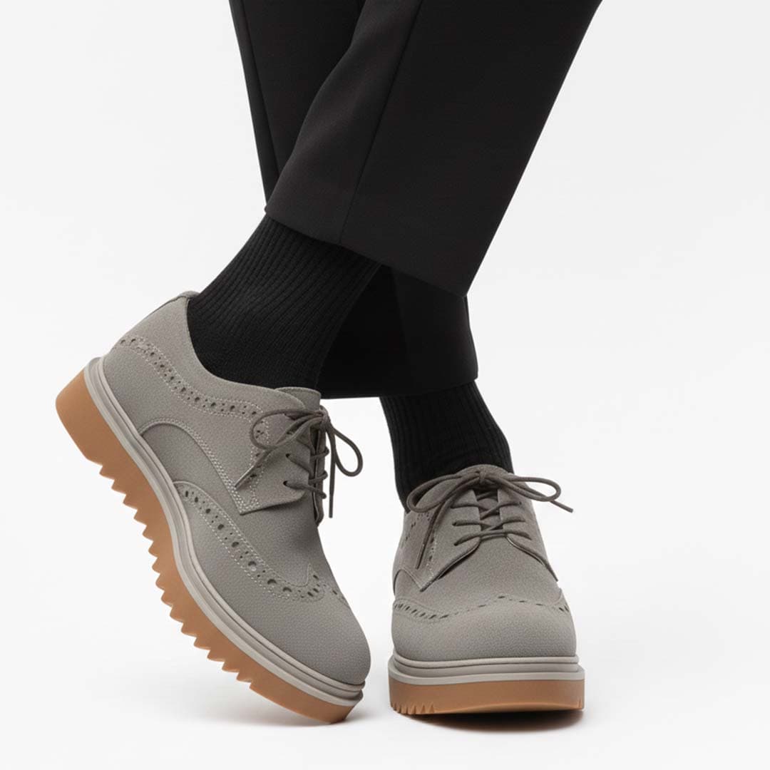 Handcrafted Grey Brogue Oxford Shoes. Premium Textured Leather with Lightweight Comfort Sole