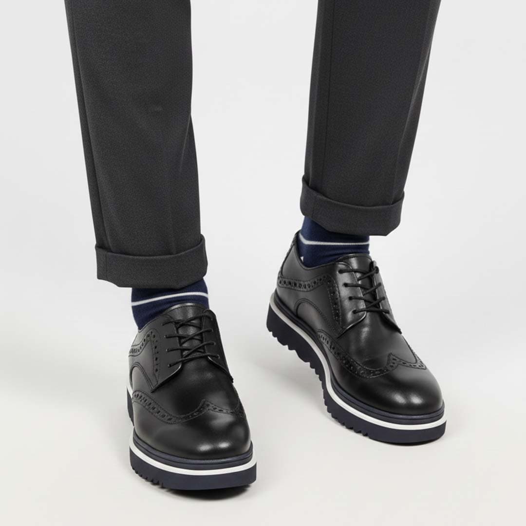 Handcrafted Black Leather Oxford Shoes. Premium Genuine Leather with Classic Brogue Detailing.